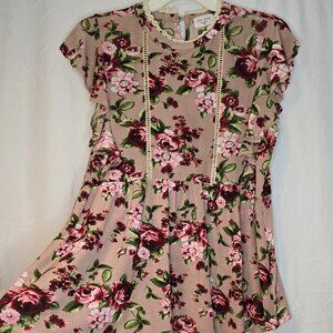 Ivy Rose Floral Blouse XL Dusty Pink Roses Romantic Detailing Ruffles Lace